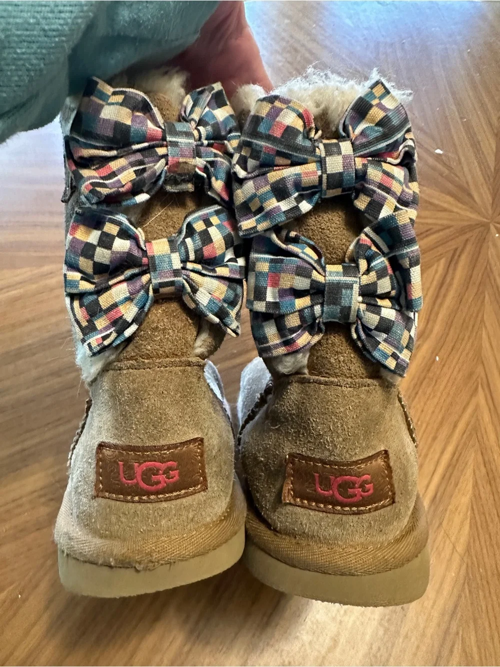 UGG Kids Chestnut Suede Bow Accent Shearling Boots